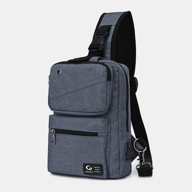 Herre Stor Kapacitet Usb Opladebart Hul Hovedtelefonhul Vandtætte Brysttasker Skuldertaske Crossbody Tasker