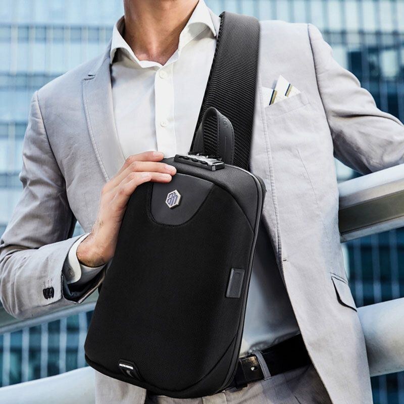 Herre Usb Opladning Tyverisikring Kodelås Brysttaske Multifunktion Stor Kapacitet Udendørs Rejse Crossbody Taske