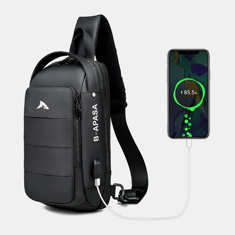 Herre Usb Opladning Vandtæt Stor Kapacitet Casual Brysttaske Skuldertaske Crossbody Taske