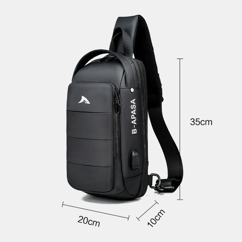 Herre Usb Opladning Vandtæt Stor Kapacitet Casual Brysttaske Skuldertaske Crossbody Taske