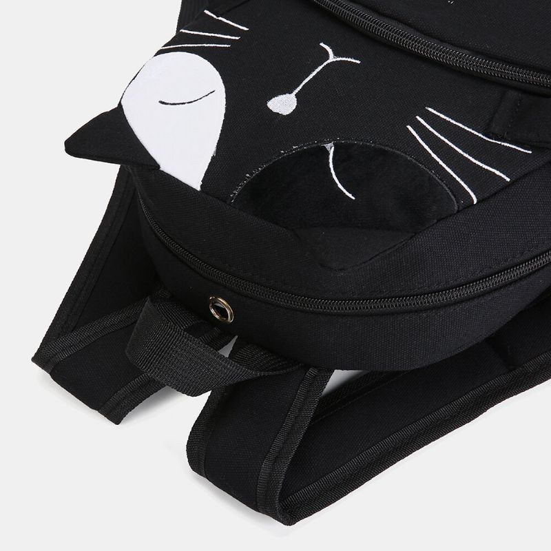 Dame Cute Cat Canvas Rygsæk Med Stor Kapacitet