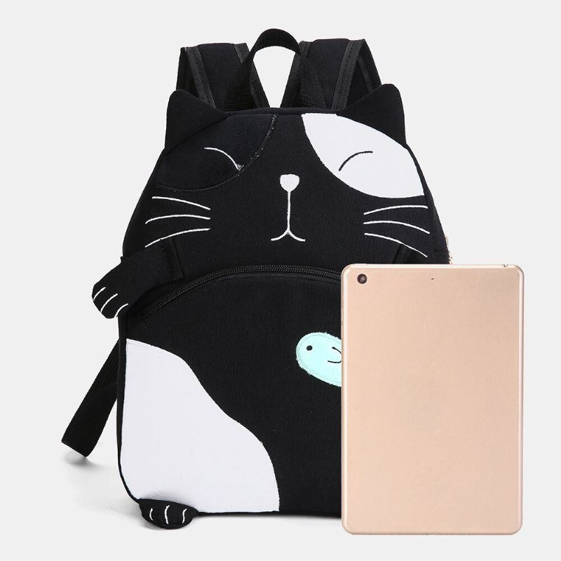Dame Cute Cat Canvas Rygsæk Med Stor Kapacitet
