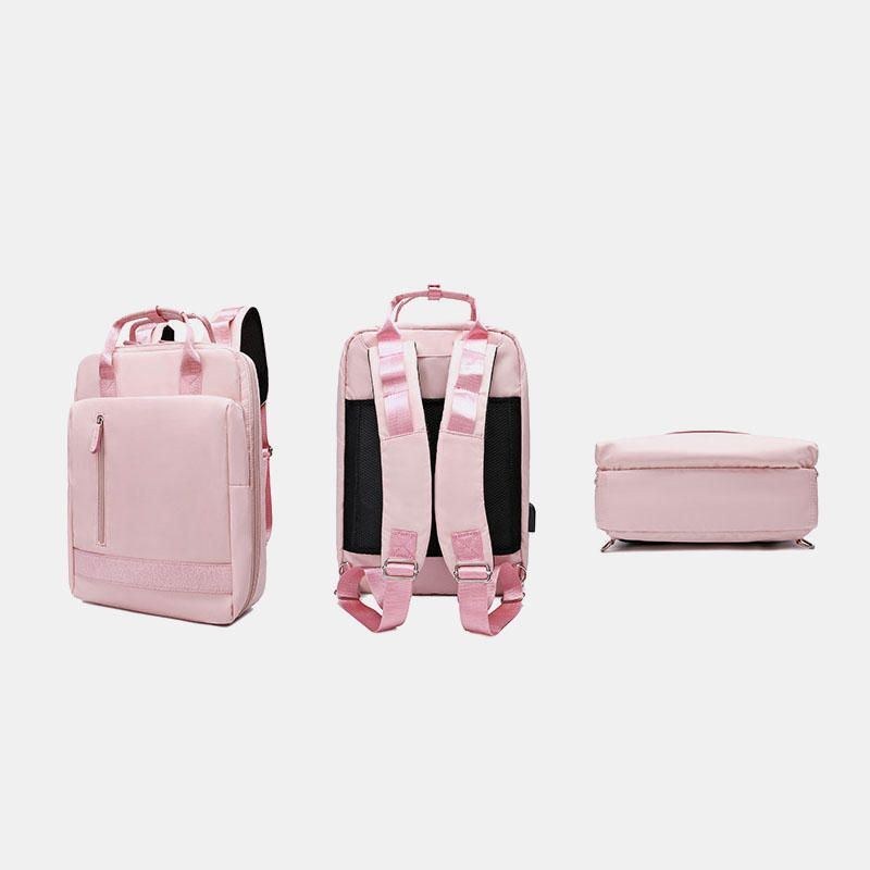 Dame Fashion Usb Pure Color Multifunktionel Rygsæk Med Stor Kapacitet