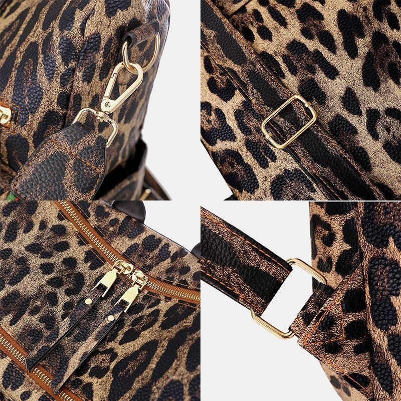 Dame Imiteret Læder Leopard Og Blomstermønster Mode Afslappet Rygsæk