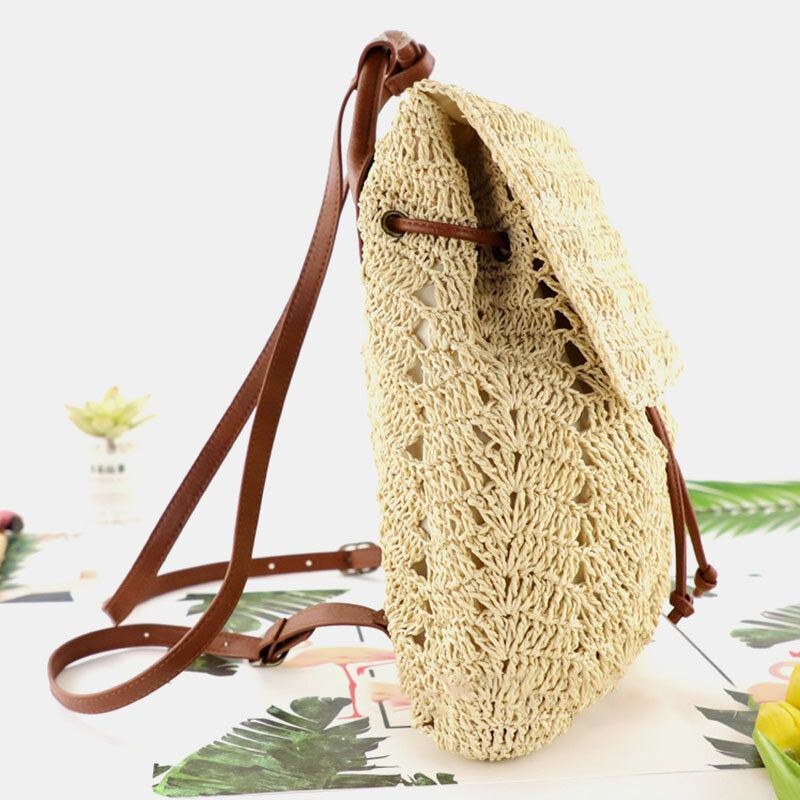 Dame Mori Series String Straw Bag Dual-use Woven Bag Retro Beach Bag Rygsæk