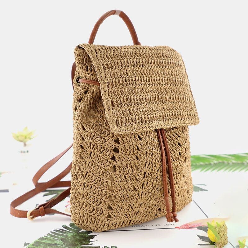 Dame Mori Series String Straw Bag Dual-use Woven Bag Retro Beach Bag Rygsæk