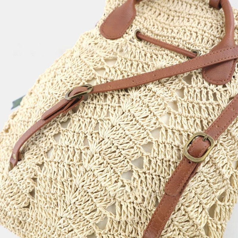 Dame Mori Series String Straw Bag Dual-use Woven Bag Retro Beach Bag Rygsæk