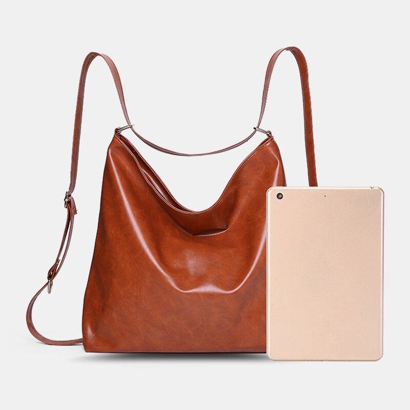 Dame Olievoks Læder Stor Kapacitet Rygsæk Skuldertaske Crossbody Taske Pung Pusletaske Hobo Bag Hobo Bag