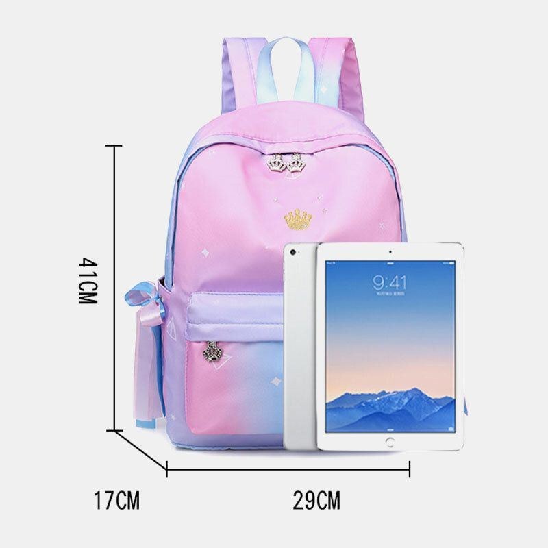 Dame Oxford Farve Gradient Øretelefon Hul Bowknot Casual Studeng Bag Rygsæk