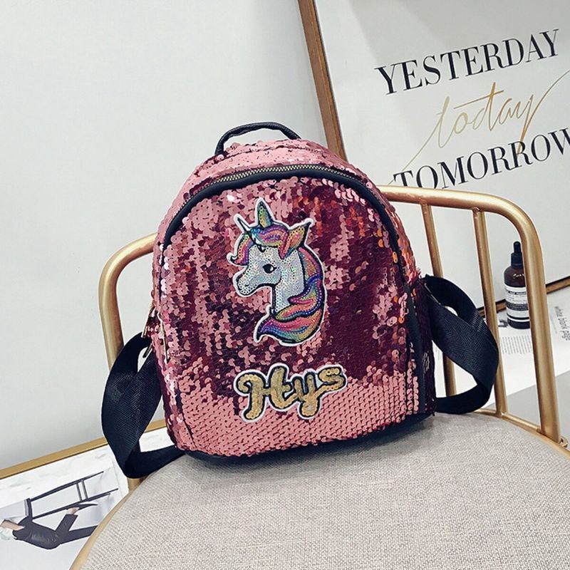 Dame Pailletter 3d Unicorn Mønster Rygsæk Skole Indkøbstaske Rygsæk Rygsæk
