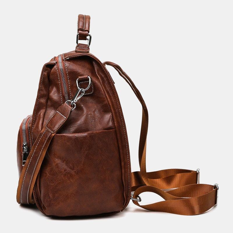 Dame Pu-læder Med Stor Kapacitet Retro Messenger-rygsæk Med Flere Lommer Crossbody-taske Skuldertaske