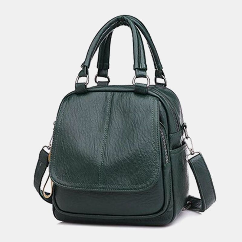 Dame Pu Læder Multi-bære Vintage Vandtæt Crossbody Taske Skuldertaske Rygsæk