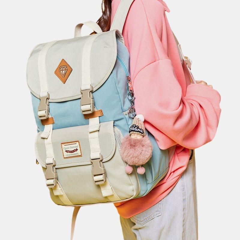 Dame Stor Kapacitet Canvas Multi-color Casual Patchwork Rygsæk Daglig Taske