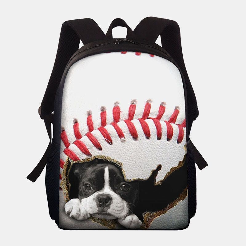 Dame Unisex Dacron Stor Kapacitet Kat Hund In The Baseball Fodbold Mønster Udskrivning Rygsæk Skoletaske