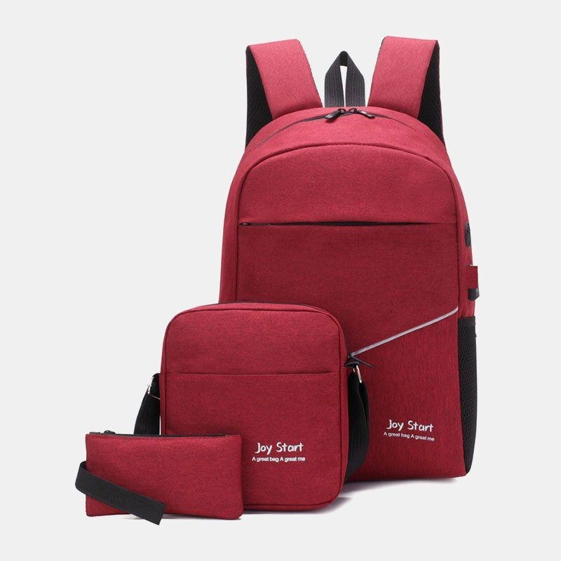 Herre 3 Stk Nylon Usb-opladning Slidfast Mode Casual Laptop-taske Rygsæk Crossbody-taske Clutch-taske