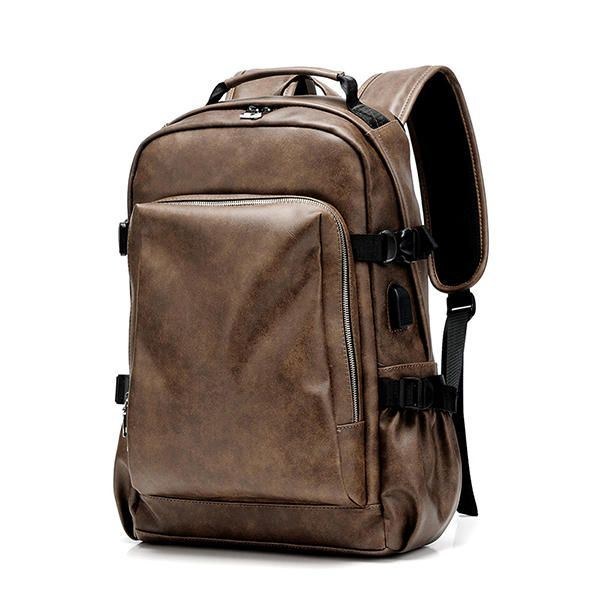 Herre Business Pu Læder Solid Rygsæk Casual Computertaske