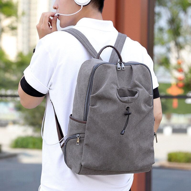 Herre Canvas Fold Stor Kapacitet Casual Travel 14 Tommer Laptop Taske Rejsetaske Skoletaske Rygsæk