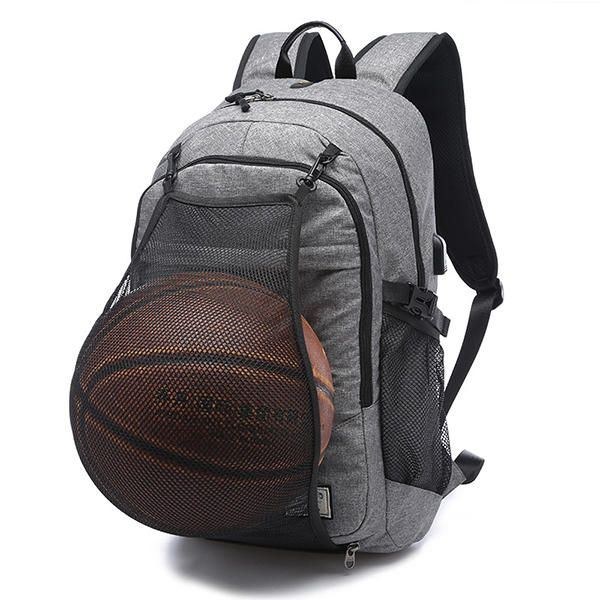 Herre Canvas Multifunktions Sportstaske Casual Rygsæk 17 Tommer Basketball Rygsæk Med Usb Opladningsport