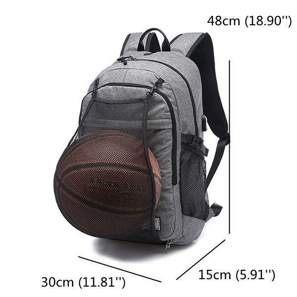 Herre Canvas Multifunktions Sportstaske Casual Rygsæk 17 Tommer Basketball Rygsæk Med Usb Opladningsport