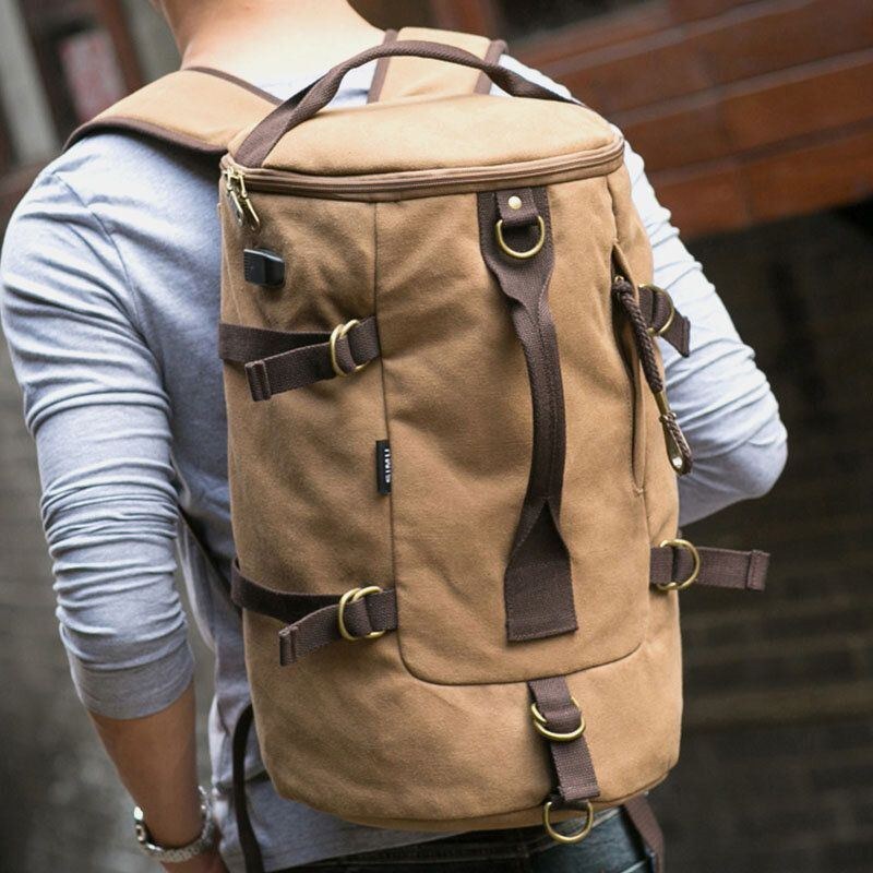 Herre Kanvas Rejserygsæk Multifunktion Med Usb Opladning Håndtaske Skuldertaske Cross Body Taske