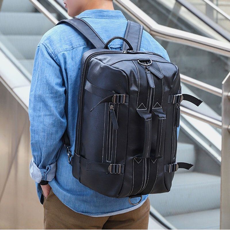 Herre Multi-purpose Pu Læder Rygsæk 15.6 Tommer Stor Kapacitet Multi-pocket Bærbar Taske Håndtaske Crossbody Tasker
