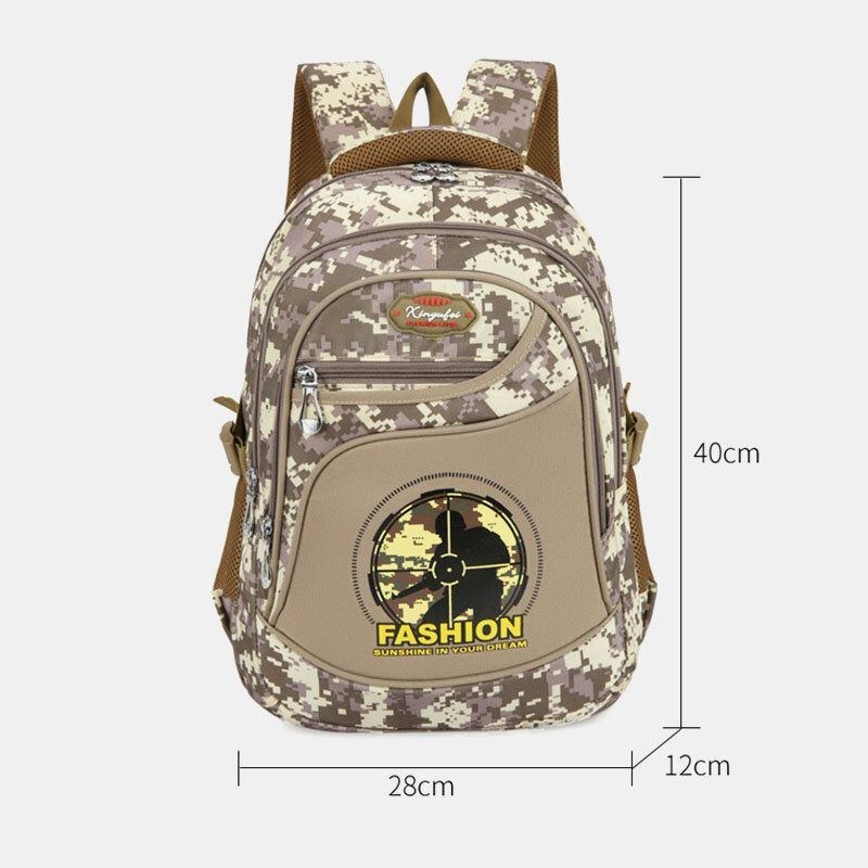 Herre Nylon Vandtæt Camouflage Mønster Udendørs 14 Tommer Laptop Taske Rejsetaske Student Skoletaske Rygsæk