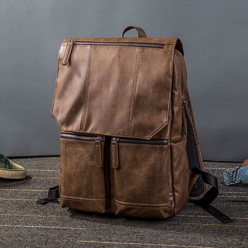 Herre Pu Læder Retro Business Casual Style Stor Kapacitet 14 Tommer Laptop Taske Student Skoletaske Rejserygsæk