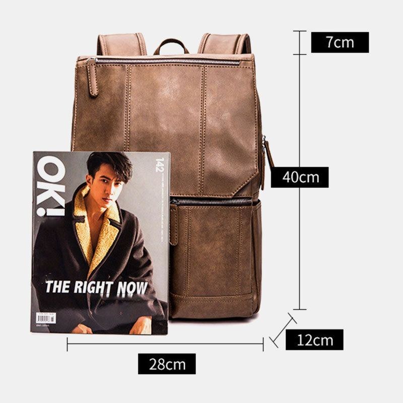 Herre Pu Læder Retro Business Casual Style Stor Kapacitet 14 Tommer Laptop Taske Student Skoletaske Rejserygsæk