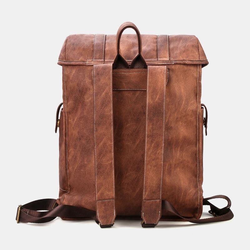 Herre Vintage Business Udendørs Stor Kapacitet Skole College Bogtaske Pu Læder Kontrast Farve 14 Tommer Laptop Taske