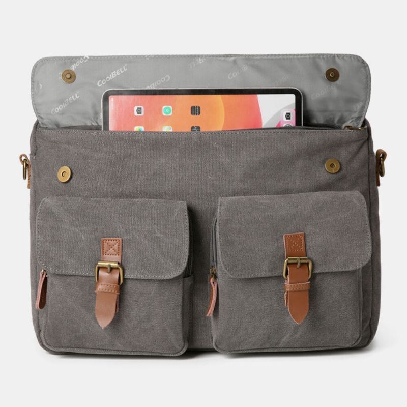 Herre Vintage Casual Canvas Stor Kapacitet 17 Tommer Laptop Taske Rygsæk Multi-pocket Crossbody Taske