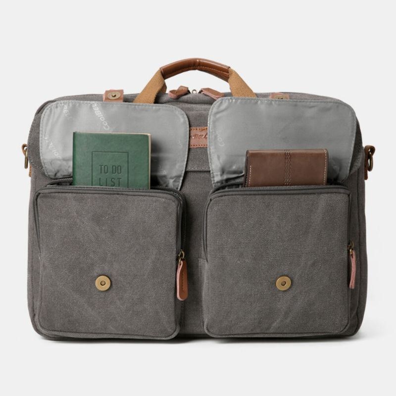 Herre Vintage Casual Canvas Stor Kapacitet 17 Tommer Laptop Taske Rygsæk Multi-pocket Crossbody Taske