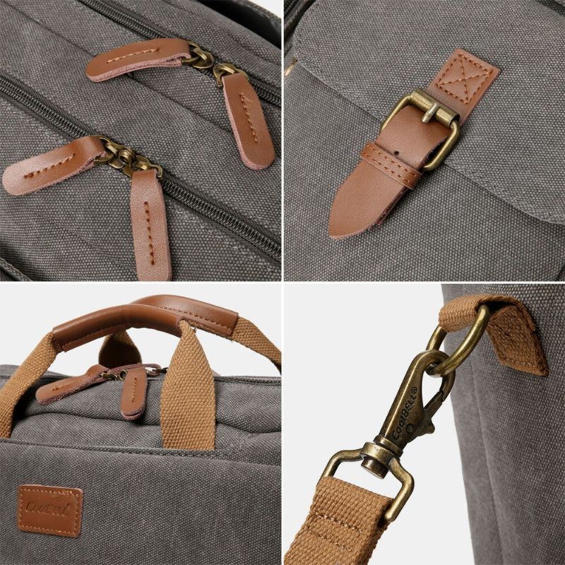 Herre Vintage Casual Canvas Stor Kapacitet 17 Tommer Laptop Taske Rygsæk Multi-pocket Crossbody Taske