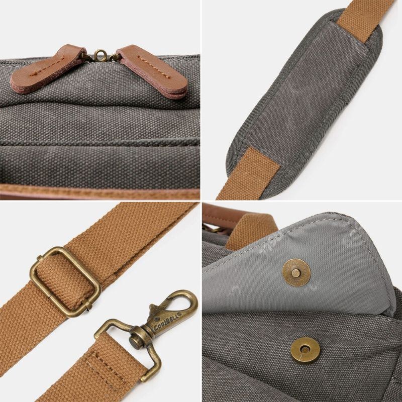 Herre Vintage Casual Canvas Stor Kapacitet 17 Tommer Laptop Taske Rygsæk Multi-pocket Crossbody Taske