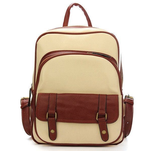 Vintage Kvinder Pu Læder Rygsæk Satchel Skulder Skoletaske