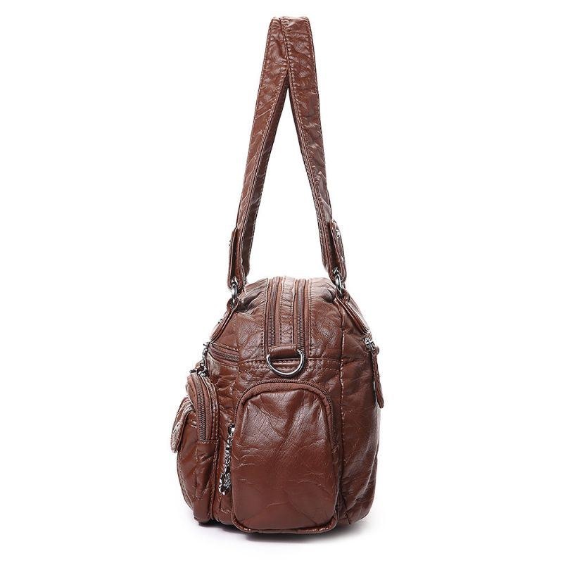 Angel Kiss Kvinder Blødt Læder Multi-pocket Motorcykeltaske Skuldertaske Crossbody Taske Håndtaske