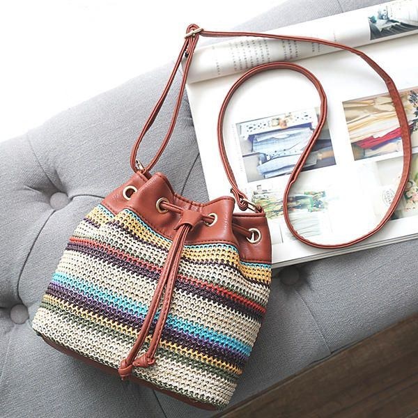 Boheme-stribet Bucket Bag Messenger-skuldertaske Til Kvinder