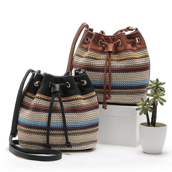 Boheme-stribet Bucket Bag Messenger-skuldertaske Til Kvinder
