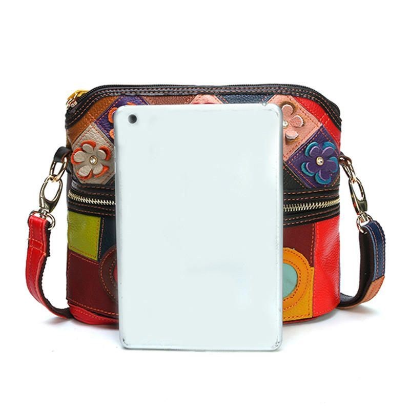 Dame Ægte Læder Floral Crossbody Taske Vintage Taske