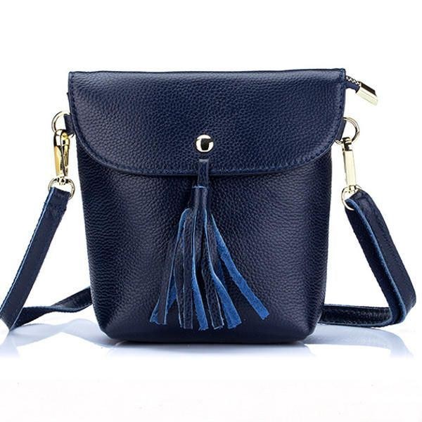 Dame Ægte Læder Kvast Mini Skuldertasker Vintage Hasp Crossbody Tasker 5.5 Tommer Telefontasker