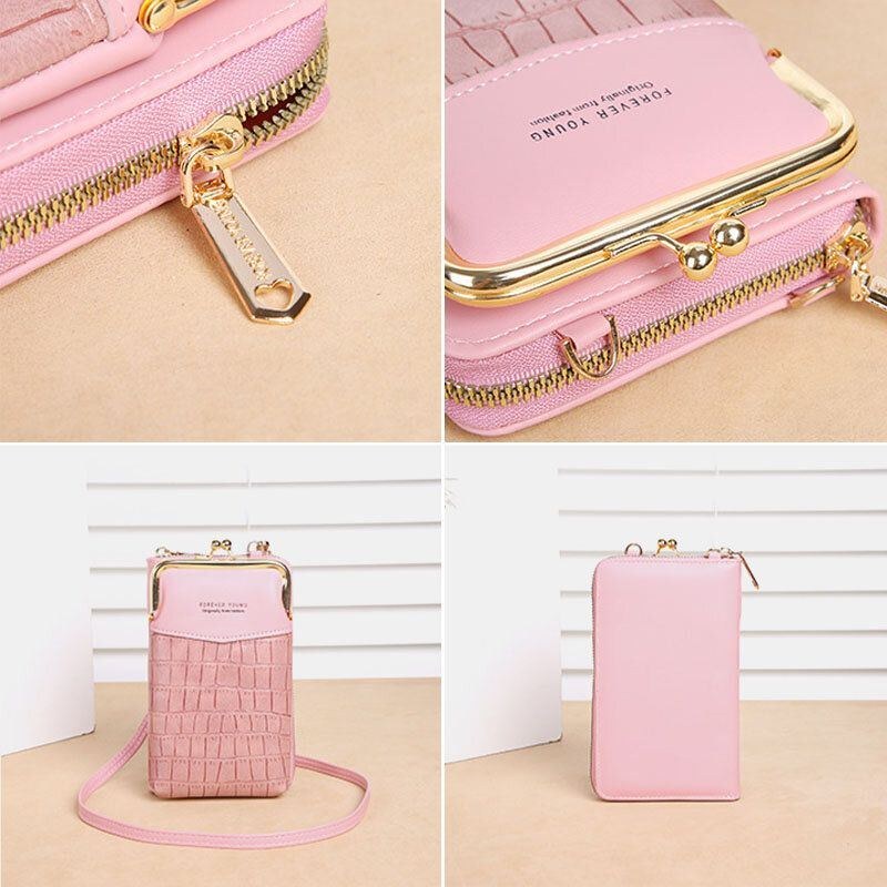 Dame Alligator Mønster Præget Lodret Stor Kapacitet Lynlås Tegnebog Bærbar 6.5 Tommer Telefontaske Skuldertaske Crossbody Taske