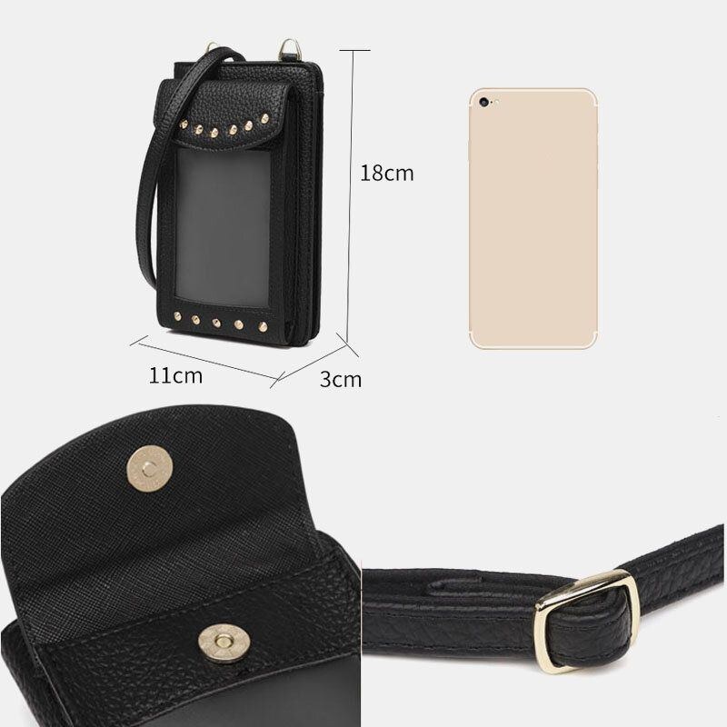 Dame Berøringsskærm 6.3 Tommer Telefonholder 10 Kortslot Nitte Crossbody Taske Tegnebog