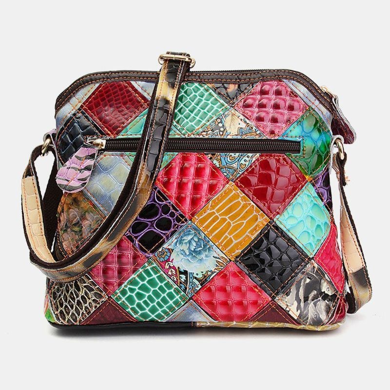 Dame Blomster Vintage Ægte Læder Crossbody Taske Piger Casual Skuldertaske