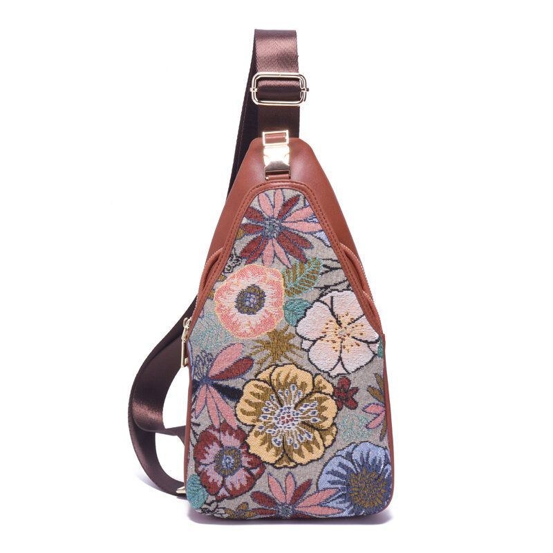 Dame Broderi Blomster Brysttaske Vintage National Crossbody Taske