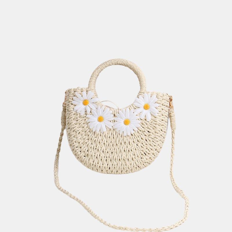 Dame Daisy Travel Summer Beach Straw Håndtaske Crossbody Bag Skuldertaske