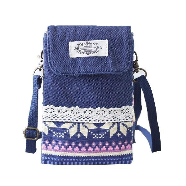 Dame Denim Tre Mellemlag Blomstertryk Mini Skuldertasker Blonde Crossbody Tasker 6.0 Tommer Telefontaske