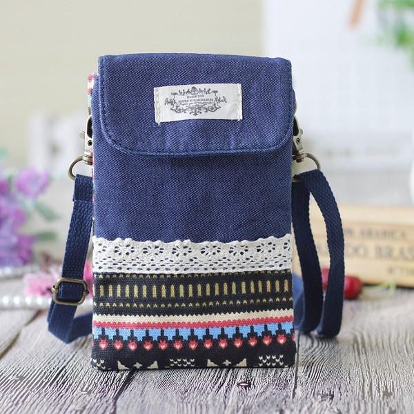 Dame Denim Tre Mellemlag Blomstertryk Mini Skuldertasker Blonde Crossbody Tasker 6.0 Tommer Telefontaske