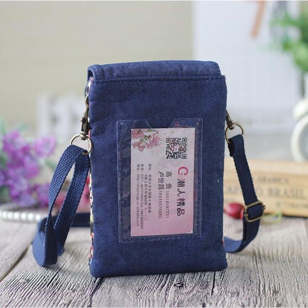 Dame Denim Tre Mellemlag Blomstertryk Mini Skuldertasker Blonde Crossbody Tasker 6.0 Tommer Telefontaske