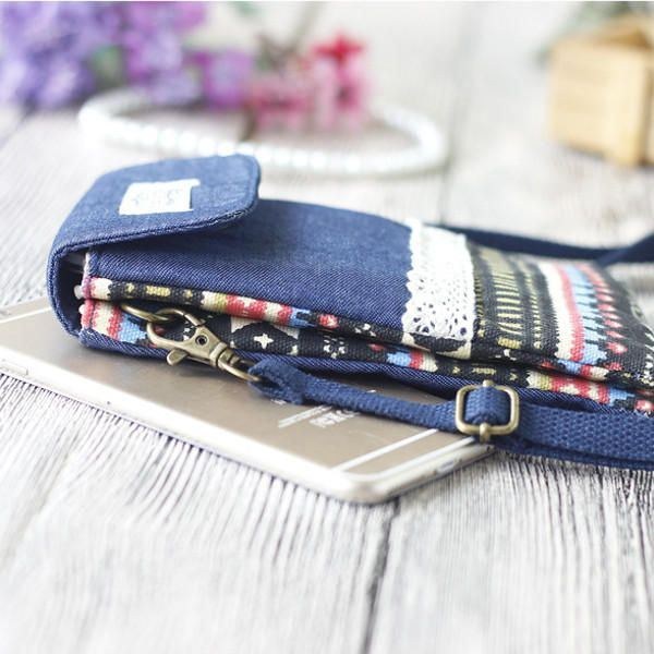 Dame Denim Tre Mellemlag Blomstertryk Mini Skuldertasker Blonde Crossbody Tasker 6.0 Tommer Telefontaske