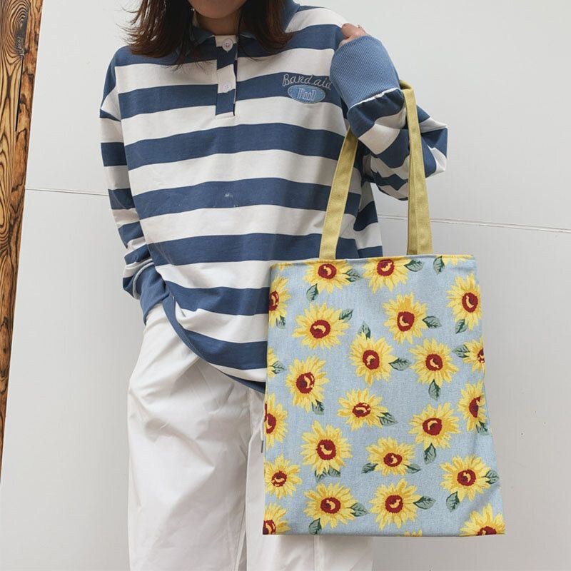 Dame Dotted Daisy Printet Tote Bag Håndtaske Skuldertaske
