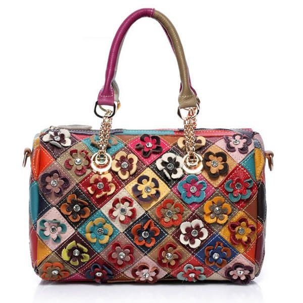 Dame Elegant Flower Patchwork Crossbody Taske Håndtaske